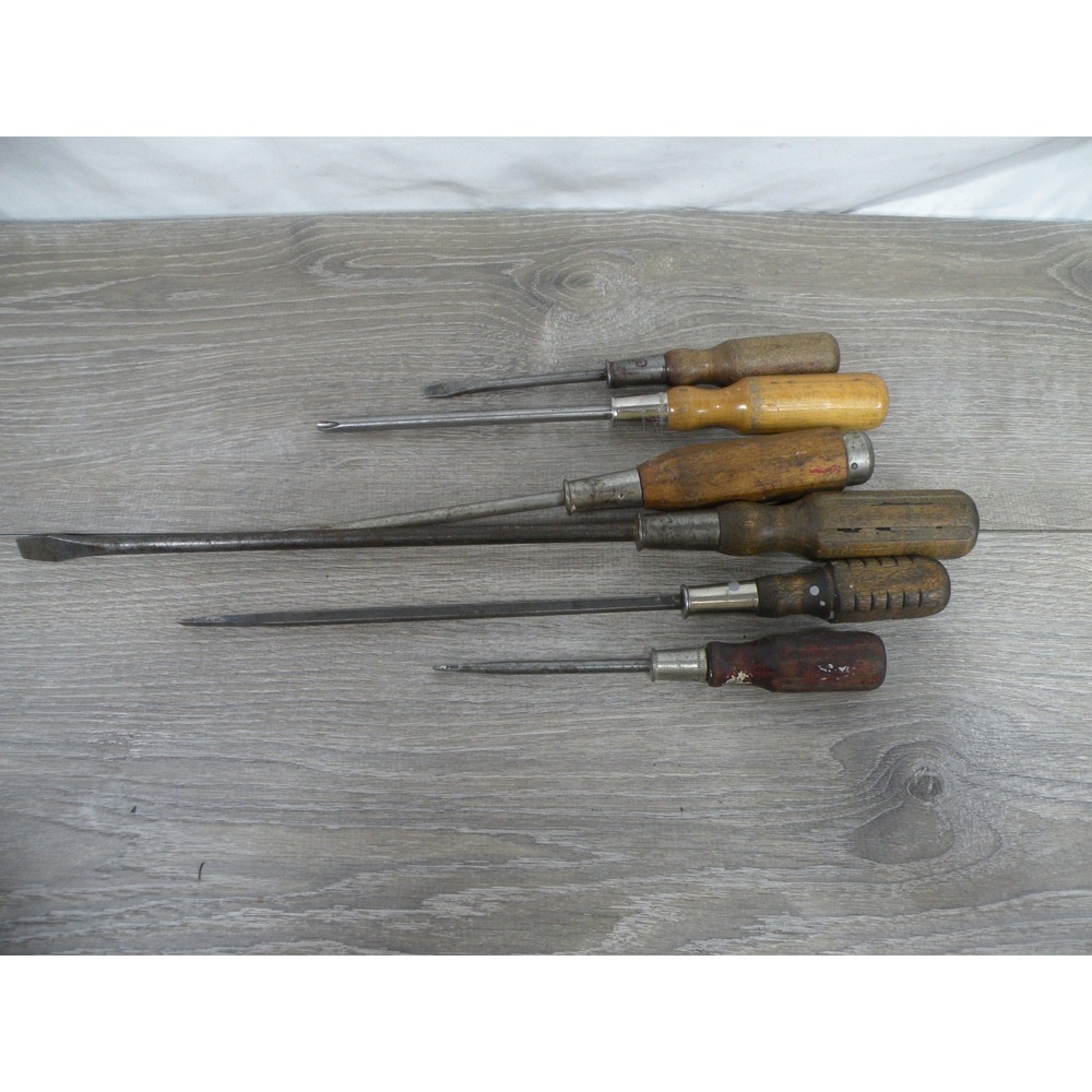 Vintage Stanley Wood Handle Screwdriver Lot Set Carpentry Woodworking Tools USA